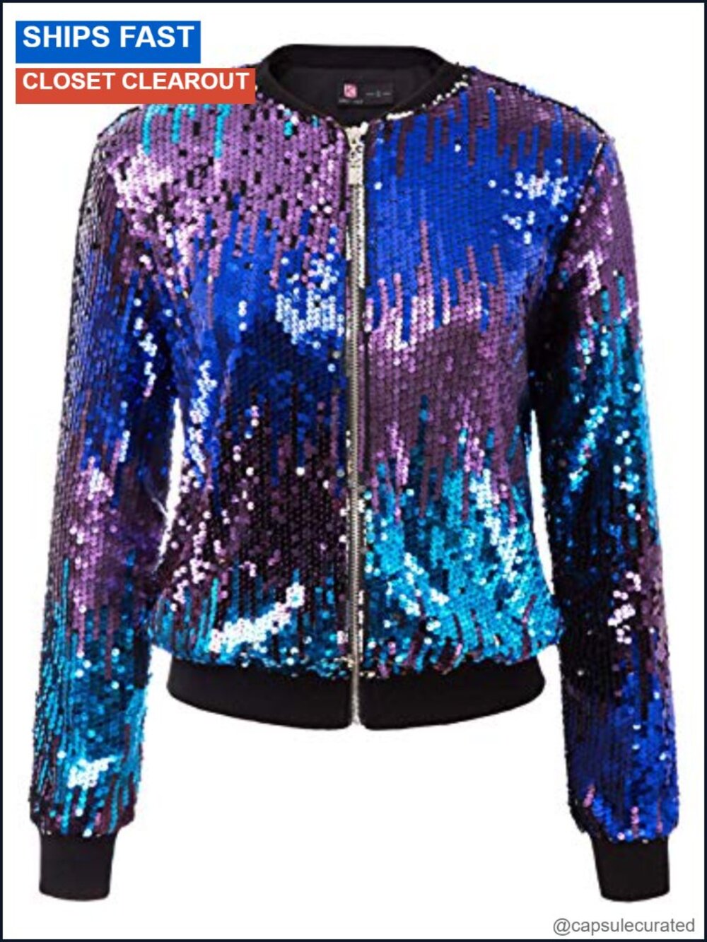 Sequin Bomber Jacket Women Long Sleeve Zip Party Blazer with Pockets